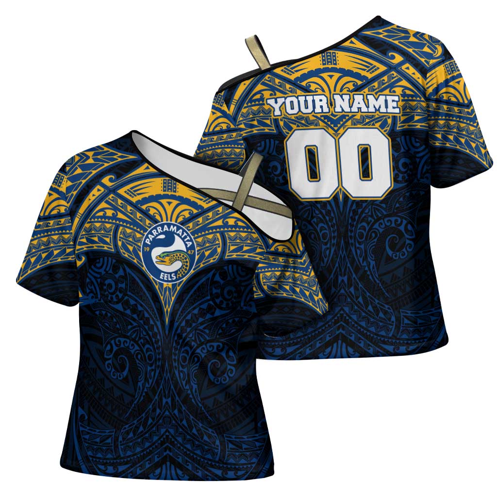 Personalized Parramatta Eels Cross Shoulder Shirt Polynesian Tribal Pattern Style