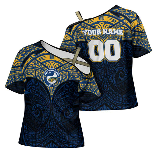 Personalized Parramatta Eels Cross Shoulder Shirt Polynesian Tribal Pattern Style