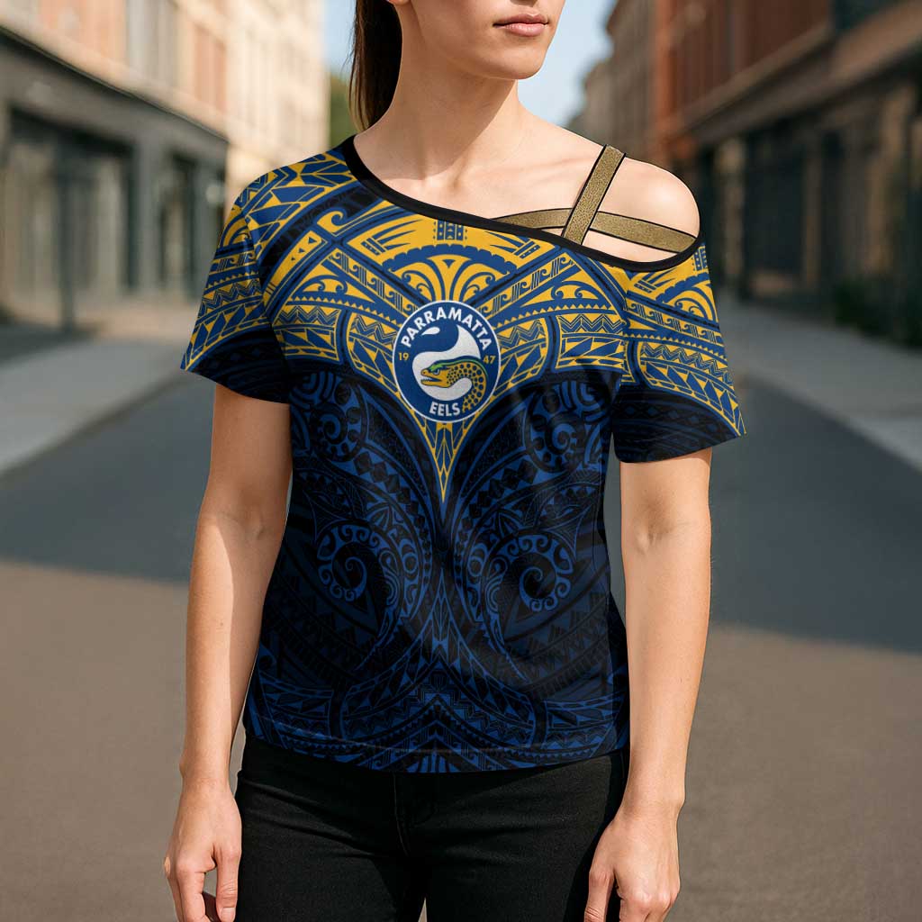 Personalized Parramatta Eels Cross Shoulder Shirt Polynesian Tribal Pattern Style