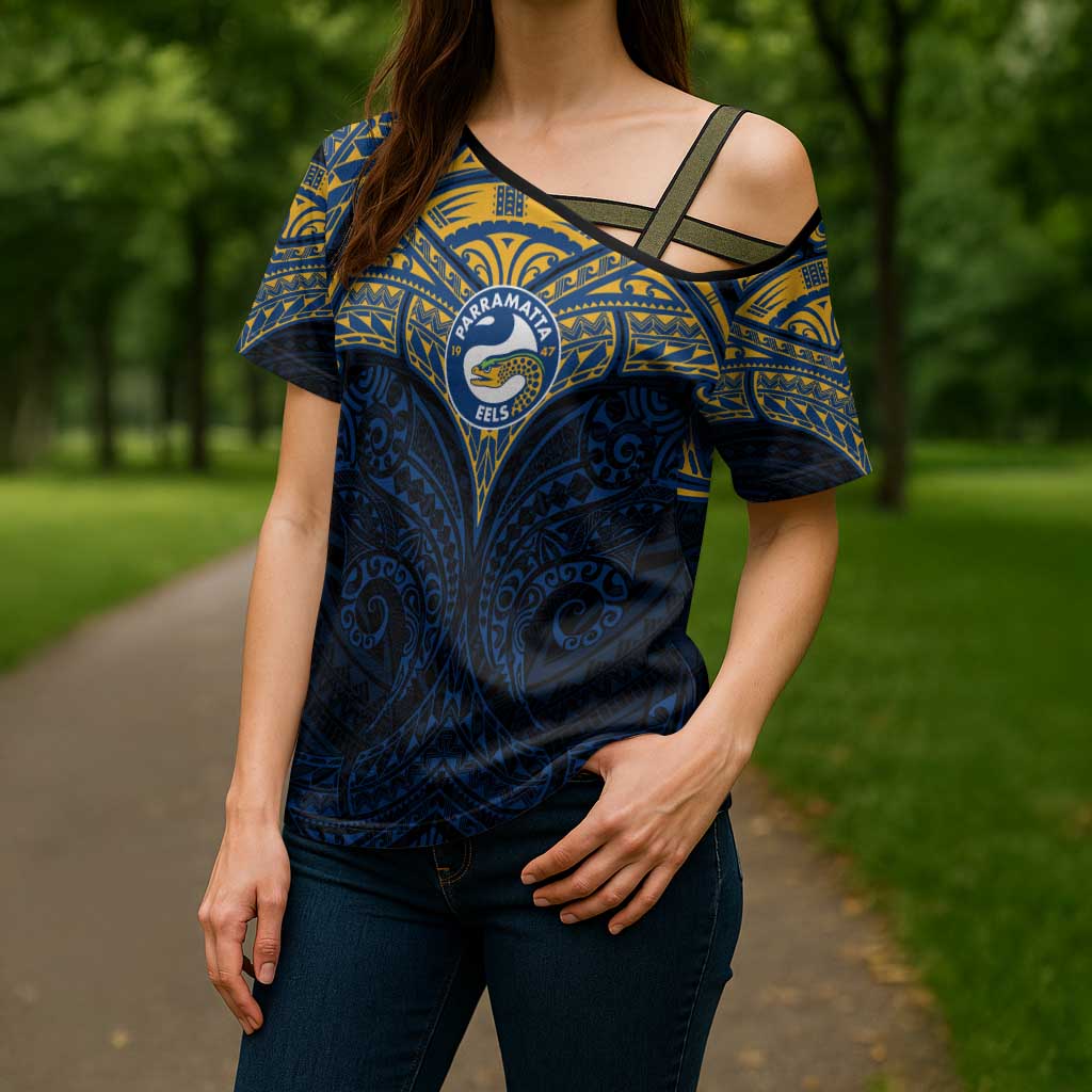 Personalized Parramatta Eels Cross Shoulder Shirt Polynesian Tribal Pattern Style