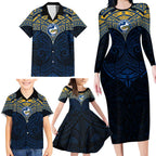 Personalized Parramatta Eels Family Matching Long Sleeve Bodycon Dress and Hawaiian Shirt Polynesian Tribal Pattern Style