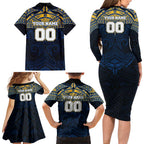 Personalized Parramatta Eels Family Matching Long Sleeve Bodycon Dress and Hawaiian Shirt Polynesian Tribal Pattern Style
