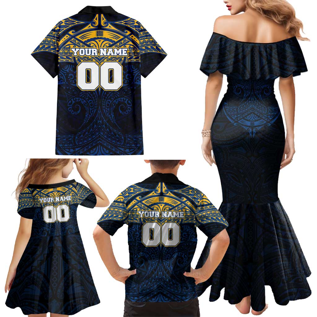 Personalized Parramatta Eels Family Matching Mermaid Dress and Hawaiian Shirt Polynesian Tribal Pattern Style