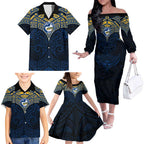 Personalized Parramatta Eels Family Matching Off The Shoulder Long Sleeve Dress and Hawaiian Shirt Polynesian Tribal Pattern Style