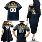 Personalized Parramatta Eels Family Matching Off The Shoulder Long Sleeve Dress and Hawaiian Shirt Polynesian Tribal Pattern Style