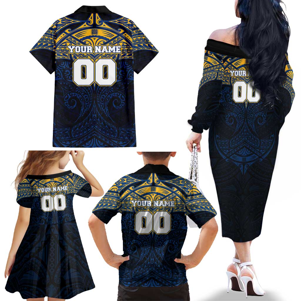 Personalized Parramatta Eels Family Matching Off The Shoulder Long Sleeve Dress and Hawaiian Shirt Polynesian Tribal Pattern Style