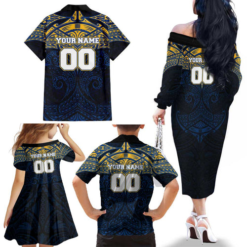 Personalized Parramatta Eels Family Matching Off The Shoulder Long Sleeve Dress and Hawaiian Shirt Polynesian Tribal Pattern Style