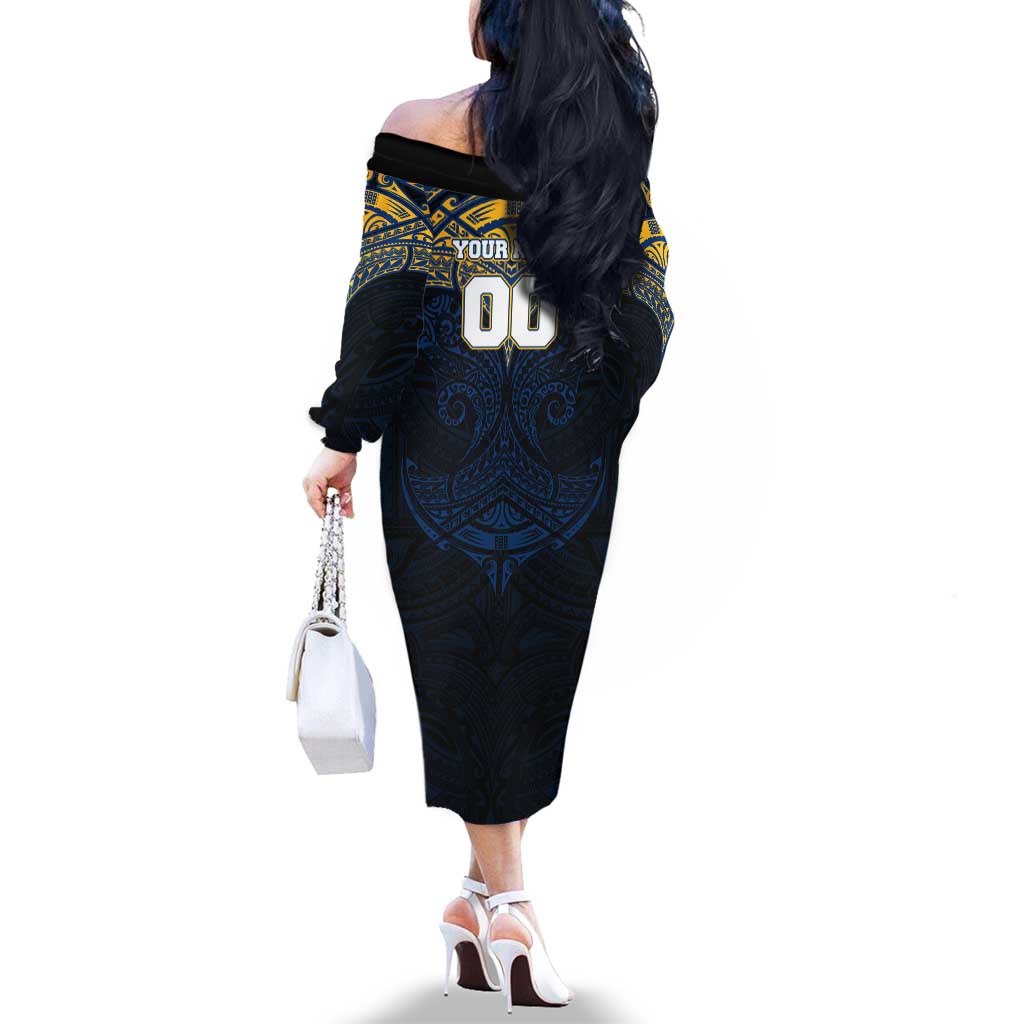 Personalized Parramatta Eels Family Matching Off The Shoulder Long Sleeve Dress and Hawaiian Shirt Polynesian Tribal Pattern Style