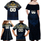 Personalized Parramatta Eels Family Matching Off Shoulder Maxi Dress and Hawaiian Shirt Polynesian Tribal Pattern Style