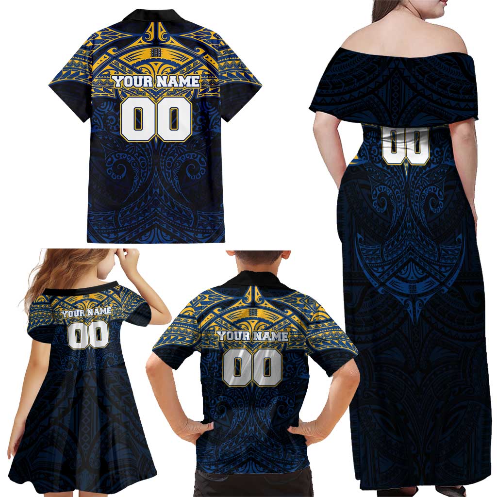 Personalized Parramatta Eels Family Matching Off Shoulder Maxi Dress and Hawaiian Shirt Polynesian Tribal Pattern Style