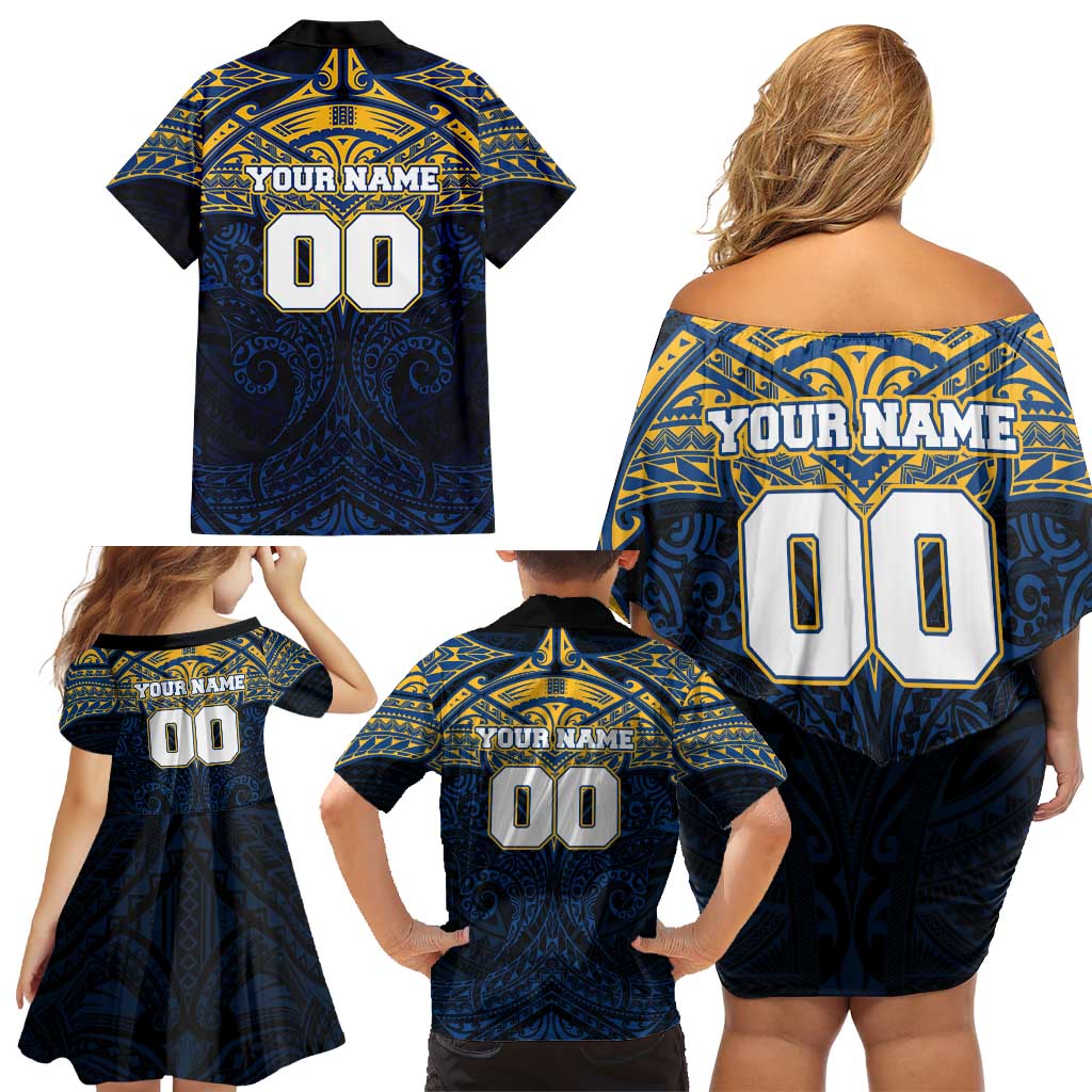 Personalized Parramatta Eels Family Matching Off Shoulder Short Dress and Hawaiian Shirt Polynesian Tribal Pattern Style