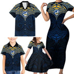 Personalized Parramatta Eels Family Matching Short Sleeve Bodycon Dress and Hawaiian Shirt Polynesian Tribal Pattern Style