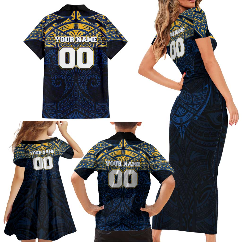 Personalized Parramatta Eels Family Matching Short Sleeve Bodycon Dress and Hawaiian Shirt Polynesian Tribal Pattern Style