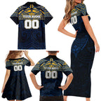 Personalized Parramatta Eels Family Matching Short Sleeve Bodycon Dress and Hawaiian Shirt Polynesian Tribal Pattern Style