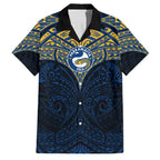Personalized Parramatta Eels Family Matching Short Sleeve Bodycon Dress and Hawaiian Shirt Polynesian Tribal Pattern Style