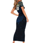 Personalized Parramatta Eels Family Matching Short Sleeve Bodycon Dress and Hawaiian Shirt Polynesian Tribal Pattern Style