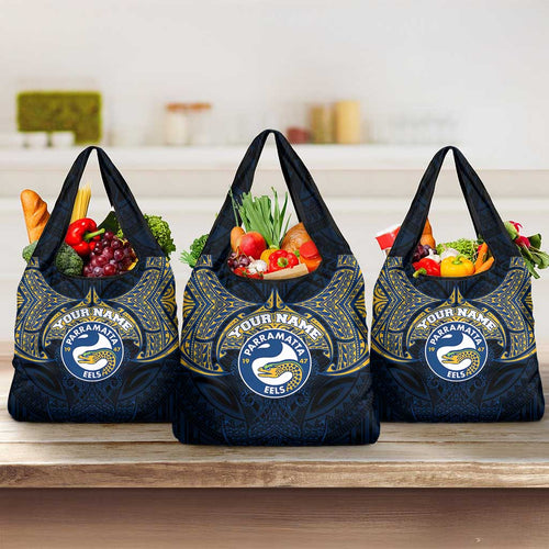 Personalized Parramatta Eels Grocery Bag Polynesian Tribal Pattern Style