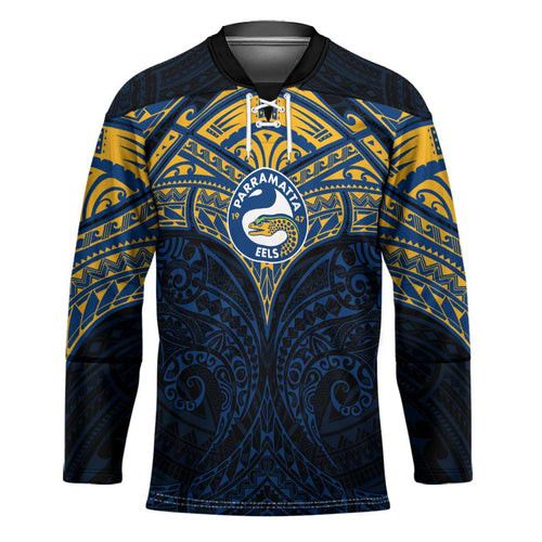 Personalized Parramatta Eels Hockey Jersey Polynesian Tribal Pattern Style