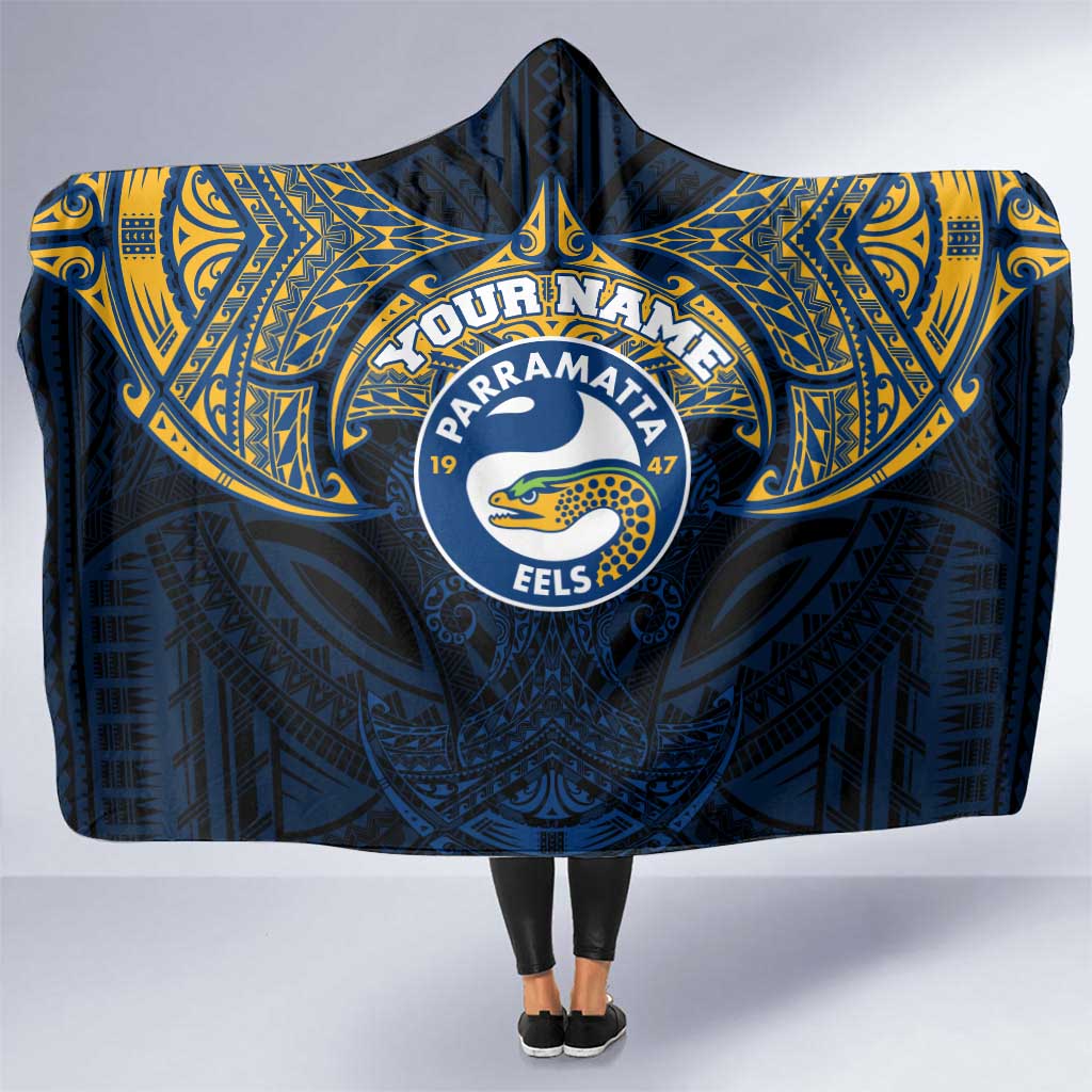 Personalized Parramatta Eels Hooded Blanket Polynesian Tribal Pattern Style