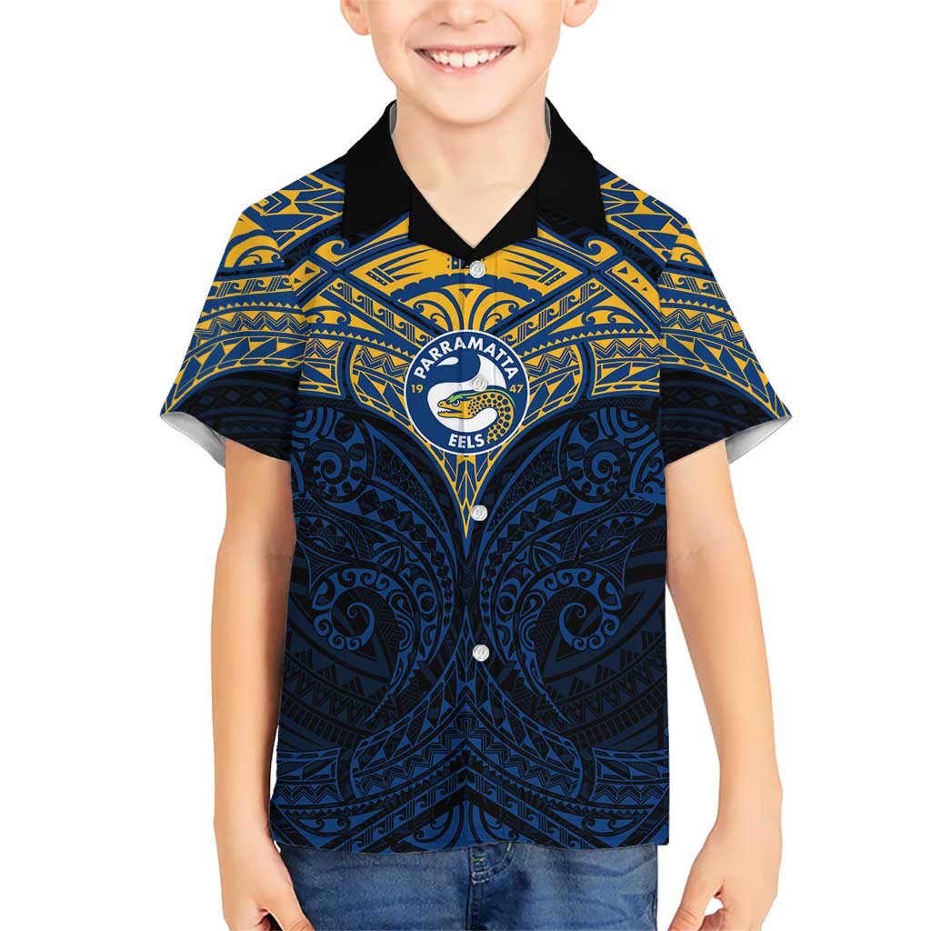 Personalized Parramatta Eels Kid Hawaiian Shirt Polynesian Tribal Pattern Style
