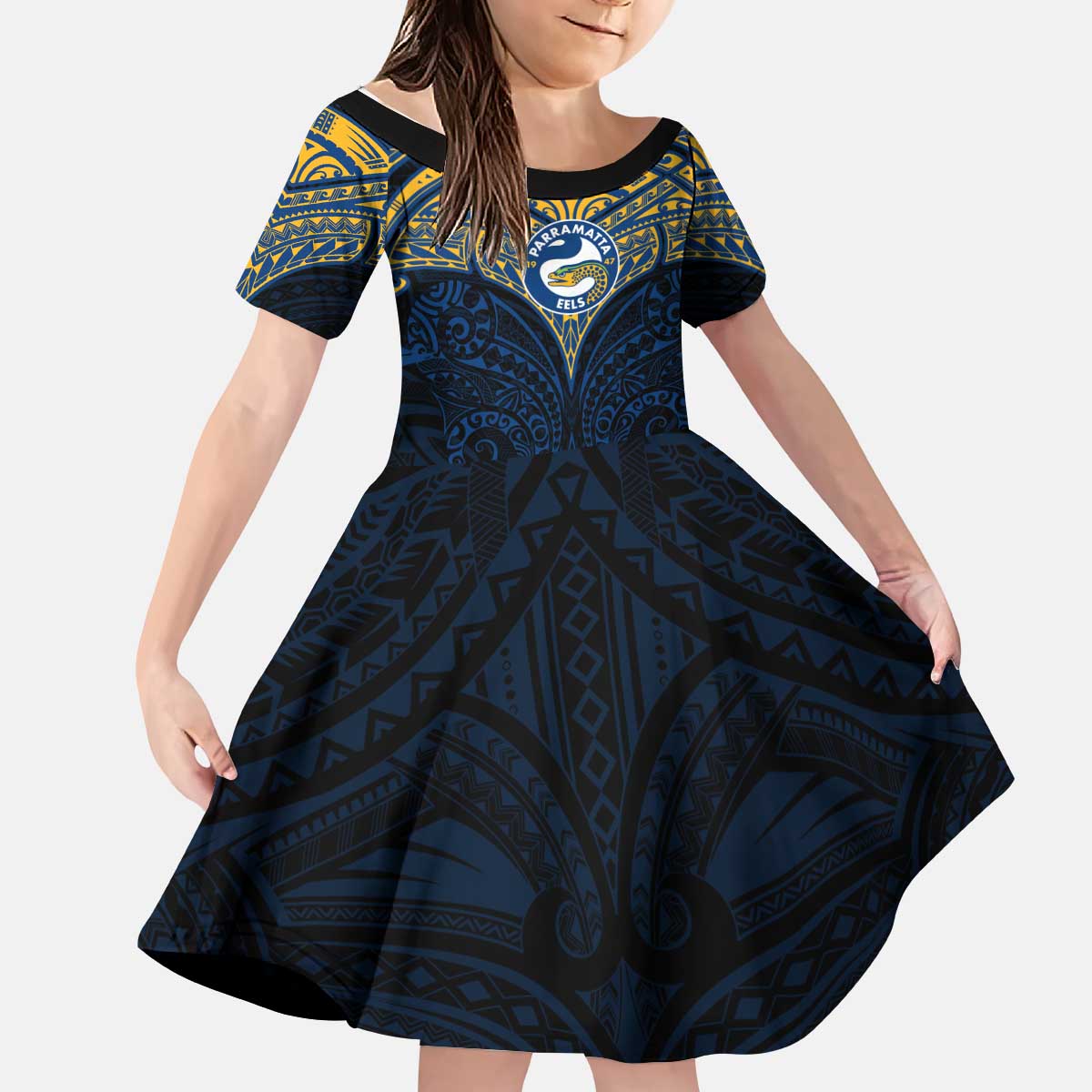 Personalized Parramatta Eels Kid Short Sleeve Dress Polynesian Tribal Pattern Style