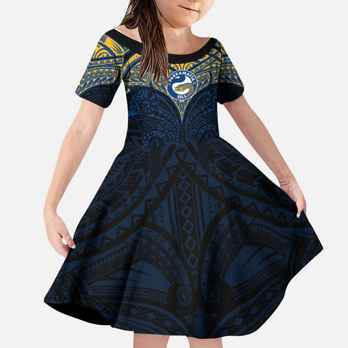 Personalized Parramatta Eels Kid Short Sleeve Dress Polynesian Tribal Pattern Style