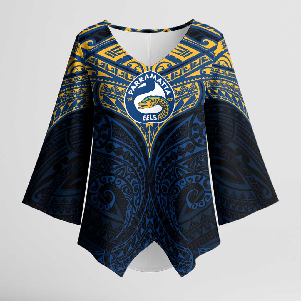 Personalized Parramatta Eels Kimono Sleeve Blouse Polynesian Tribal Pattern Style