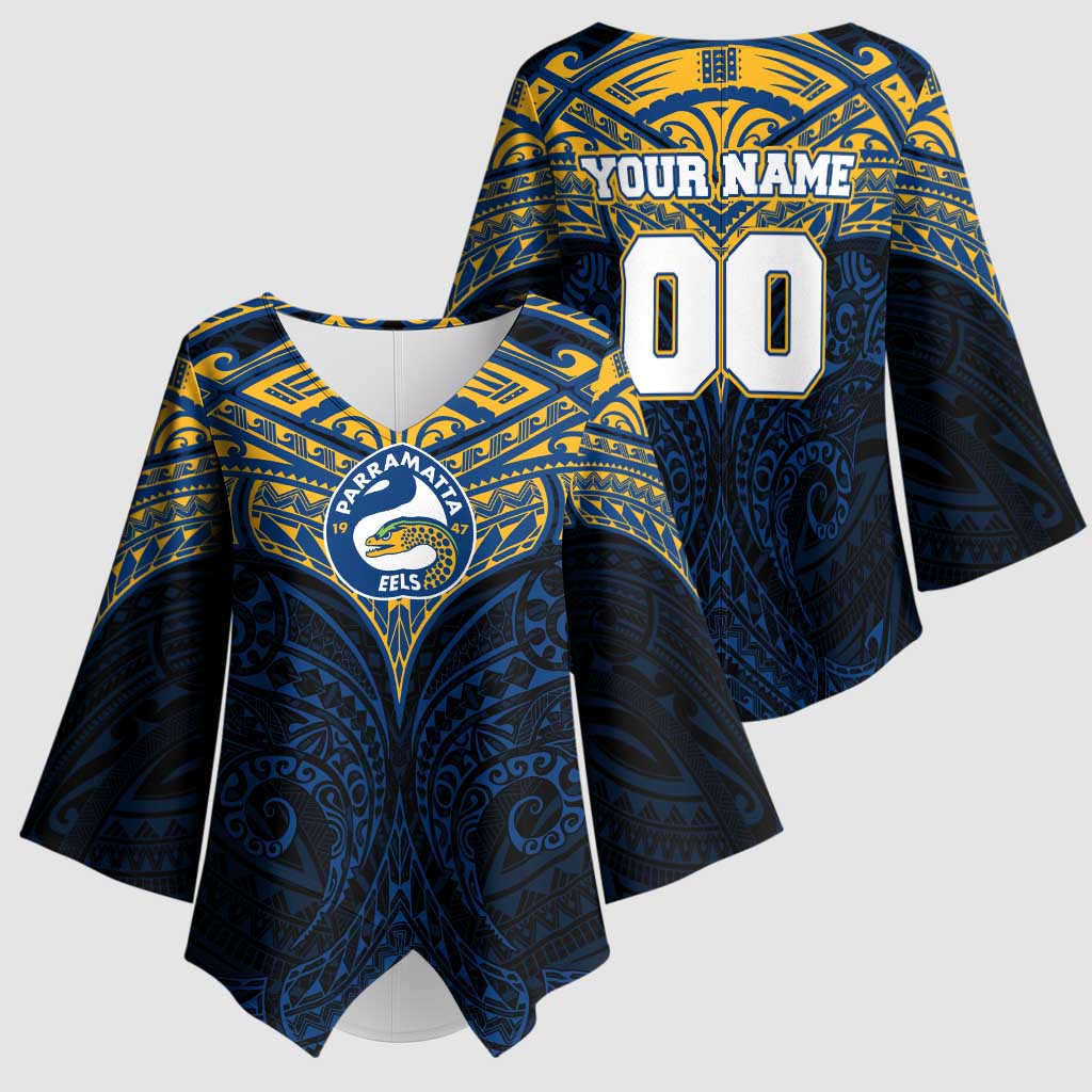 Personalized Parramatta Eels Kimono Sleeve Blouse Polynesian Tribal Pattern Style