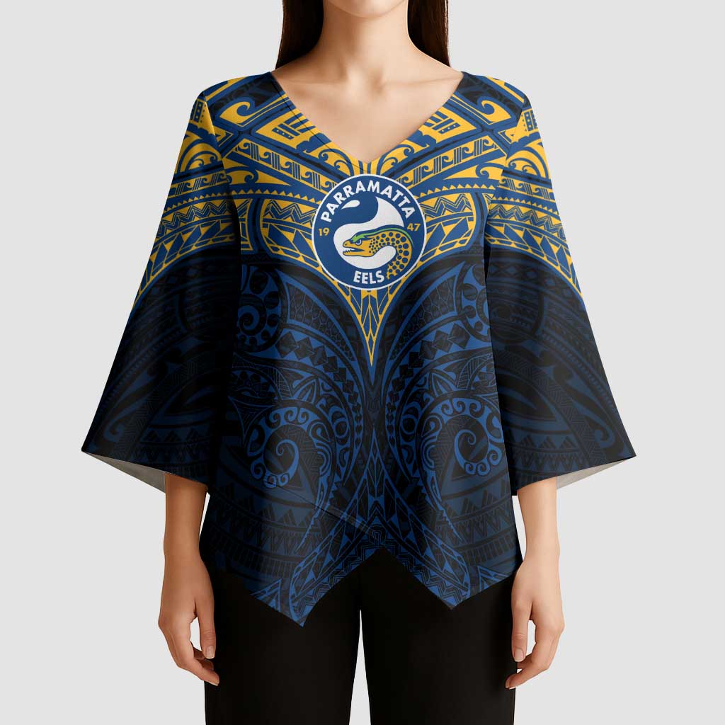 Personalized Parramatta Eels Kimono Sleeve Blouse Polynesian Tribal Pattern Style