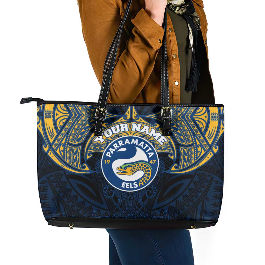 Personalized Parramatta Eels Leather Tote Bag Polynesian Tribal Pattern Style