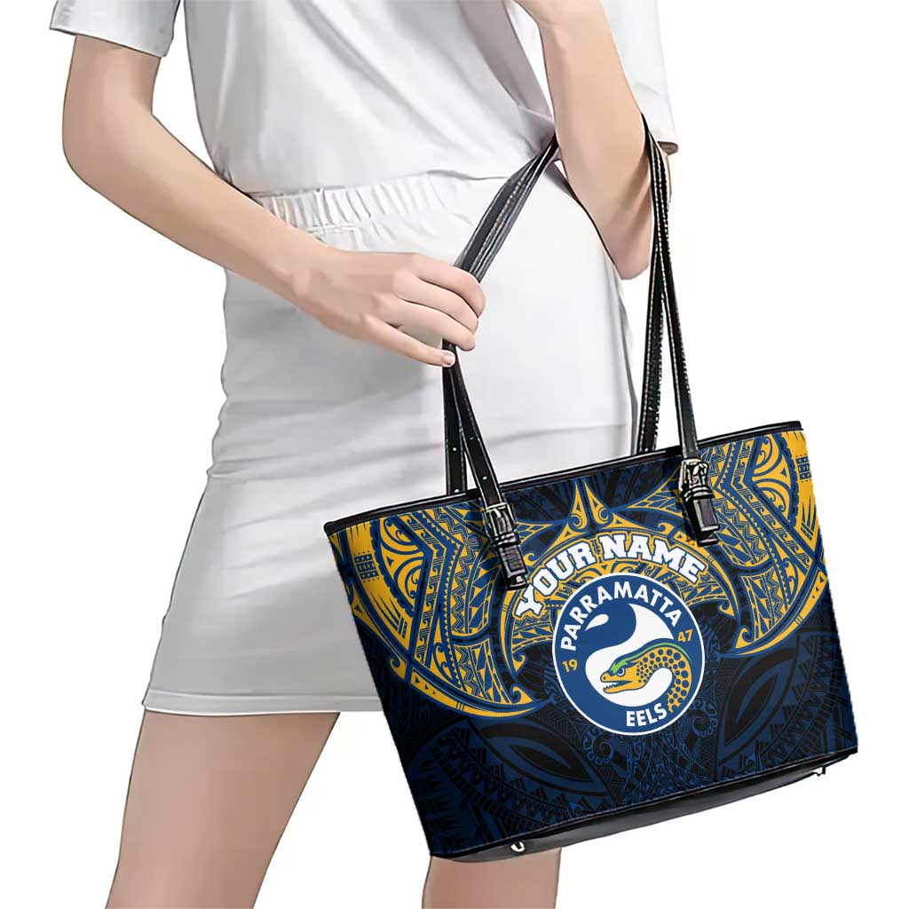 Personalized Parramatta Eels Leather Tote Bag Polynesian Tribal Pattern Style