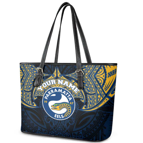 Personalized Parramatta Eels Leather Tote Bag Polynesian Tribal Pattern Style
