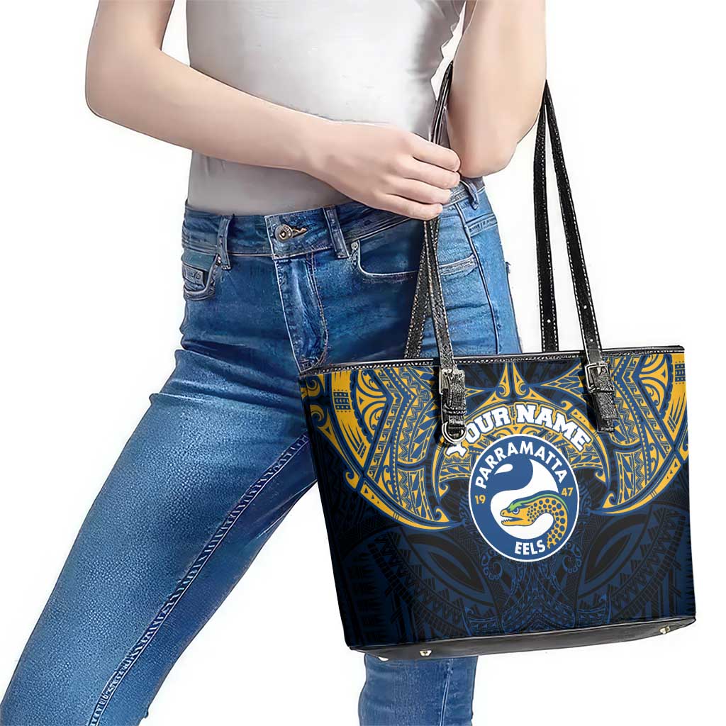 Personalized Parramatta Eels Leather Tote Bag Polynesian Tribal Pattern Style