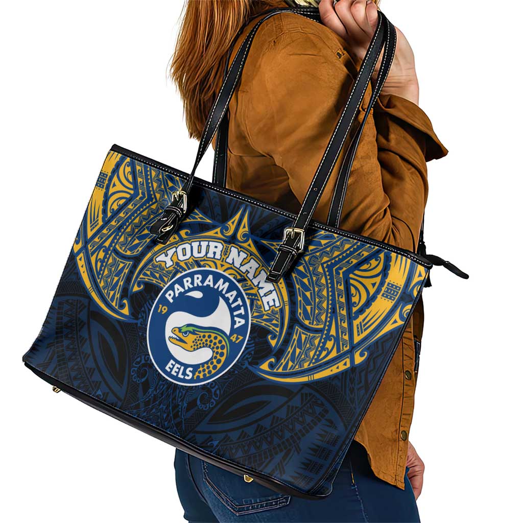 Personalized Parramatta Eels Leather Tote Bag Polynesian Tribal Pattern Style
