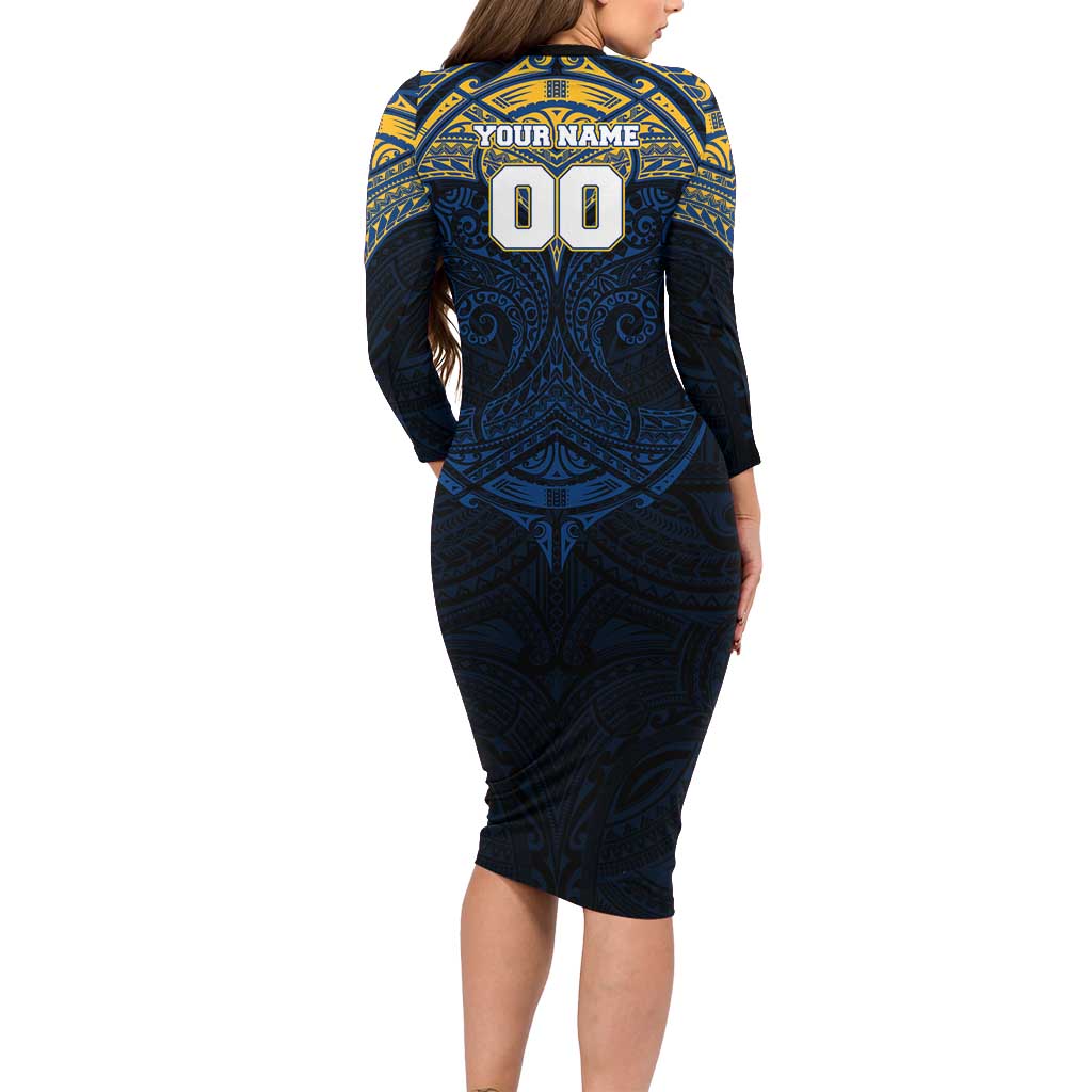 Personalized Parramatta Eels Long Sleeve Bodycon Dress Polynesian Tribal Pattern Style