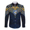 Personalized Parramatta Eels Long Sleeve Button Shirt Polynesian Tribal Pattern Style