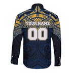 Personalized Parramatta Eels Long Sleeve Button Shirt Polynesian Tribal Pattern Style