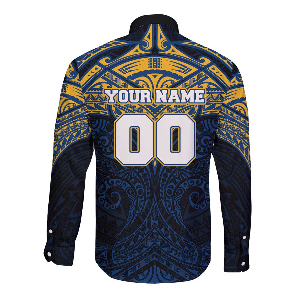 Personalized Parramatta Eels Long Sleeve Button Shirt Polynesian Tribal Pattern Style