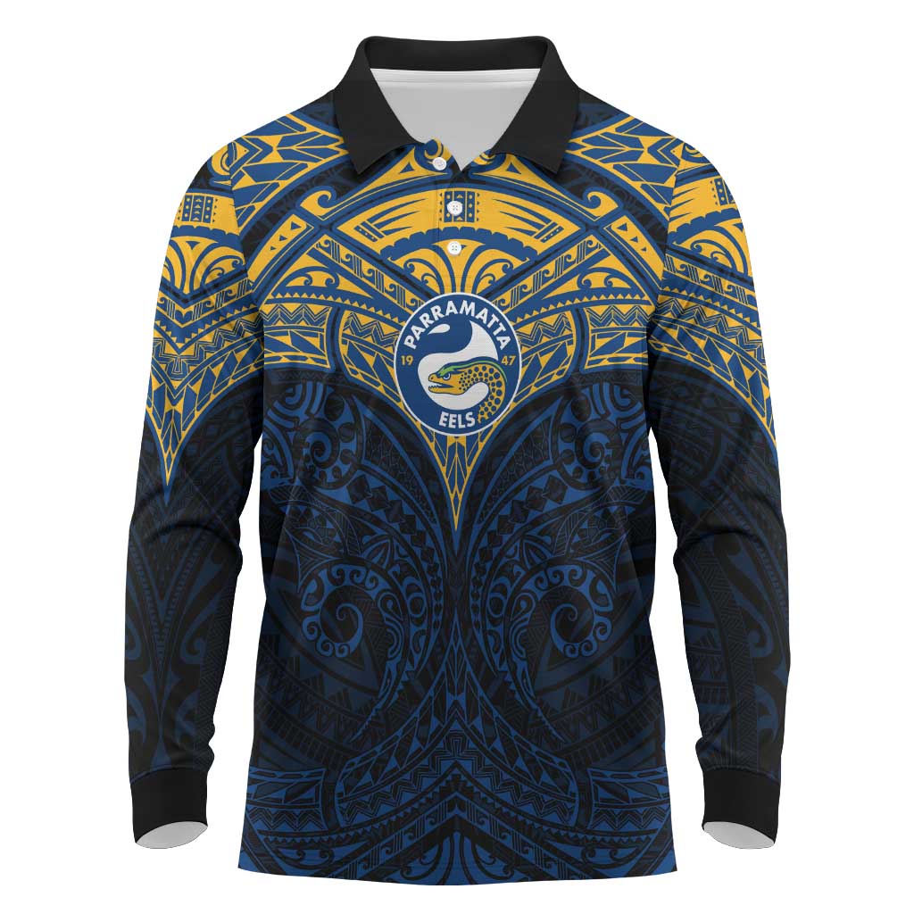 Personalized Parramatta Eels Long Sleeve Polo Shirt Polynesian Tribal Pattern Style