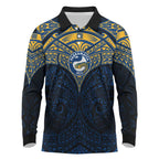 Personalized Parramatta Eels Long Sleeve Polo Shirt Polynesian Tribal Pattern Style