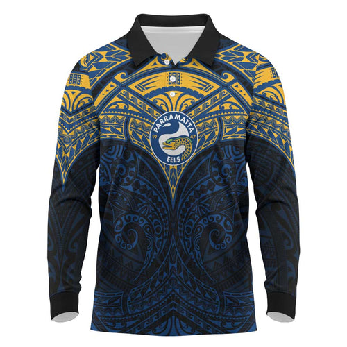 Personalized Parramatta Eels Long Sleeve Polo Shirt Polynesian Tribal Pattern Style