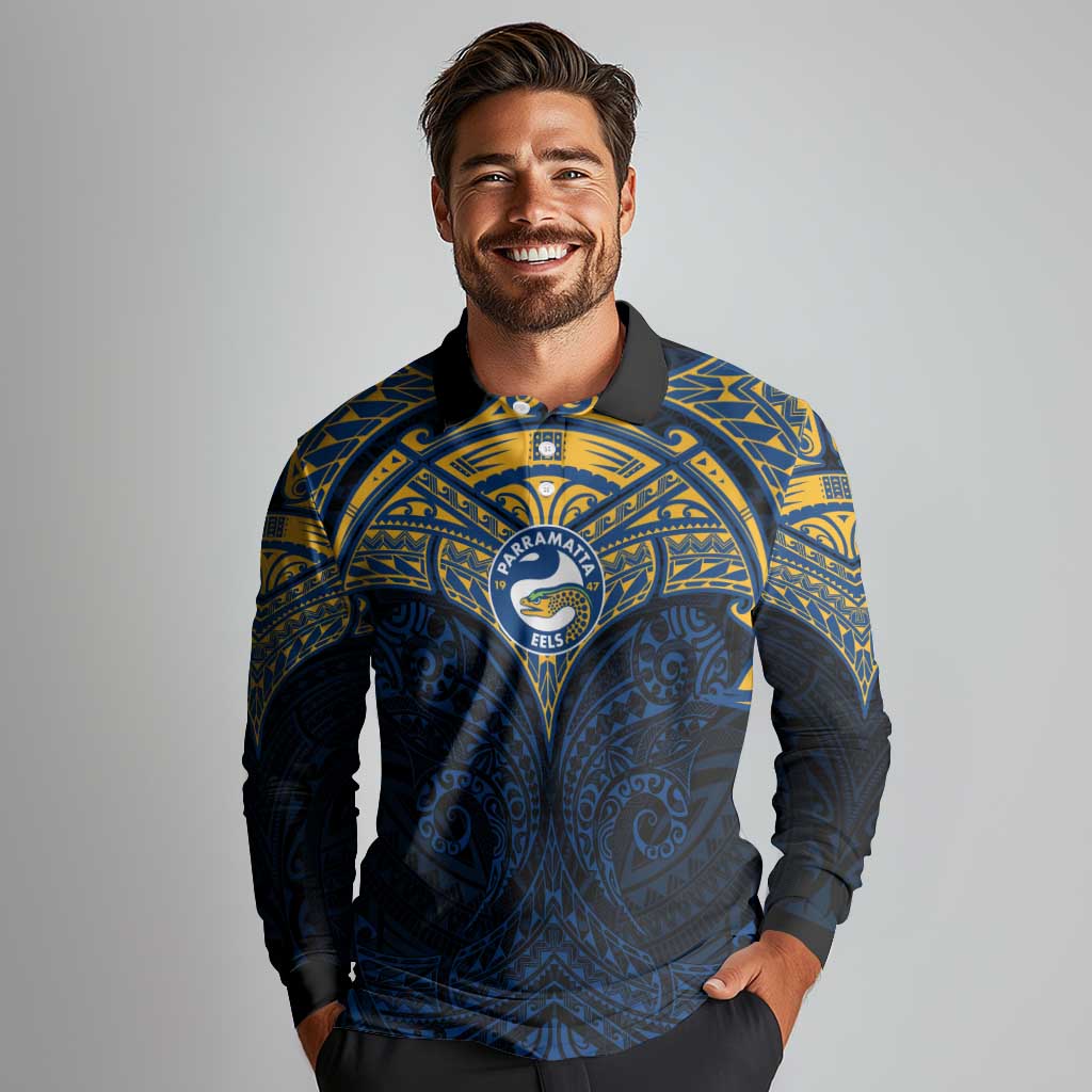 Personalized Parramatta Eels Long Sleeve Polo Shirt Polynesian Tribal Pattern Style