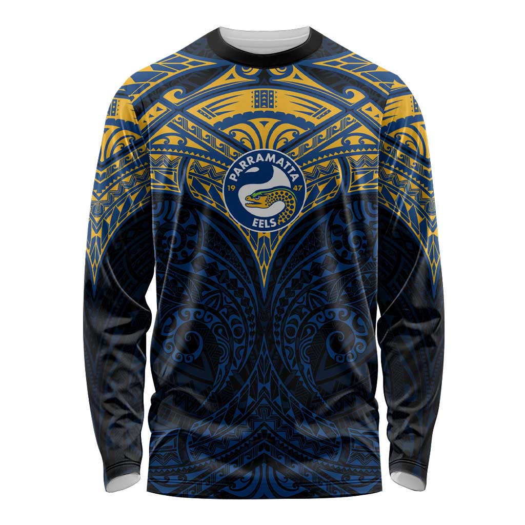 Personalized Parramatta Eels Long Sleeve Shirt Polynesian Tribal Pattern Style