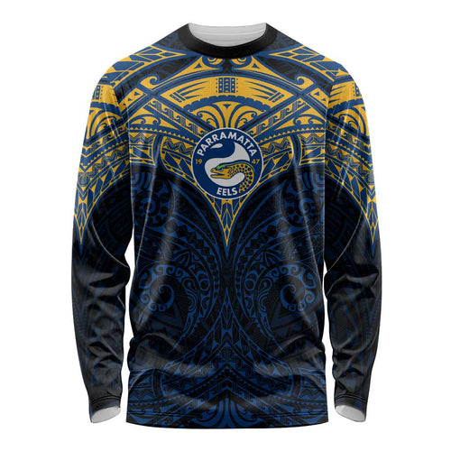 Personalized Parramatta Eels Long Sleeve Shirt Polynesian Tribal Pattern Style