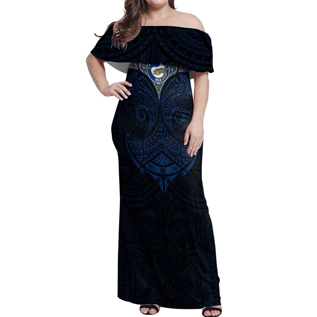 Personalized Parramatta Eels Off Shoulder Maxi Dress Polynesian Tribal Pattern Style