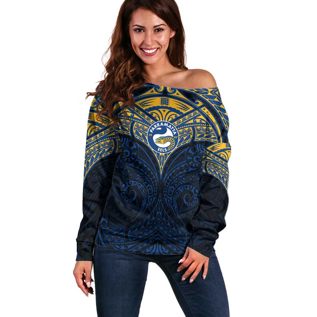 Personalized Parramatta Eels Off Shoulder Sweater Polynesian Tribal Pattern Style