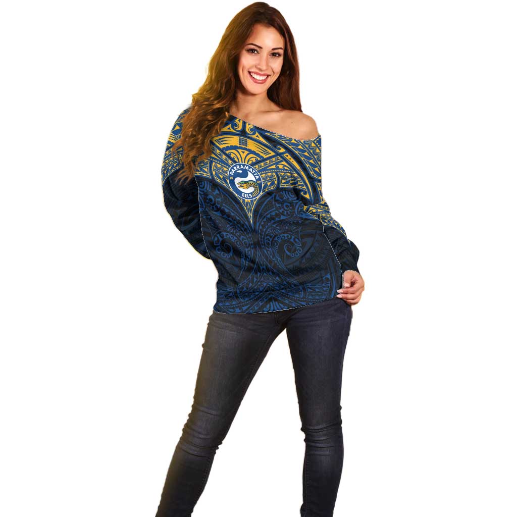Personalized Parramatta Eels Off Shoulder Sweater Polynesian Tribal Pattern Style
