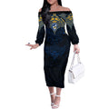 Personalized Parramatta Eels Off The Shoulder Long Sleeve Dress Polynesian Tribal Pattern Style