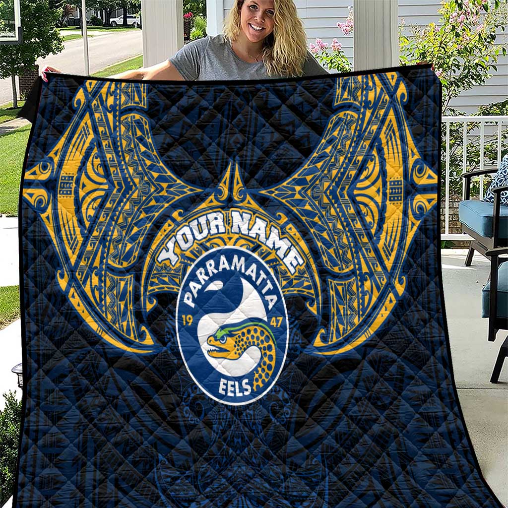 Personalized Parramatta Eels Quilt Polynesian Tribal Pattern Style