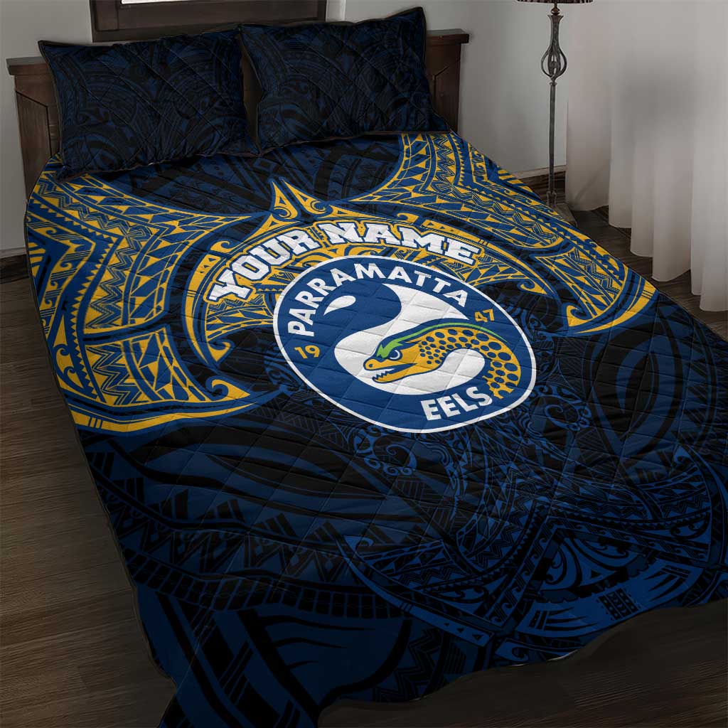 Personalized Parramatta Eels Quilt Bed Set Polynesian Tribal Pattern Style
